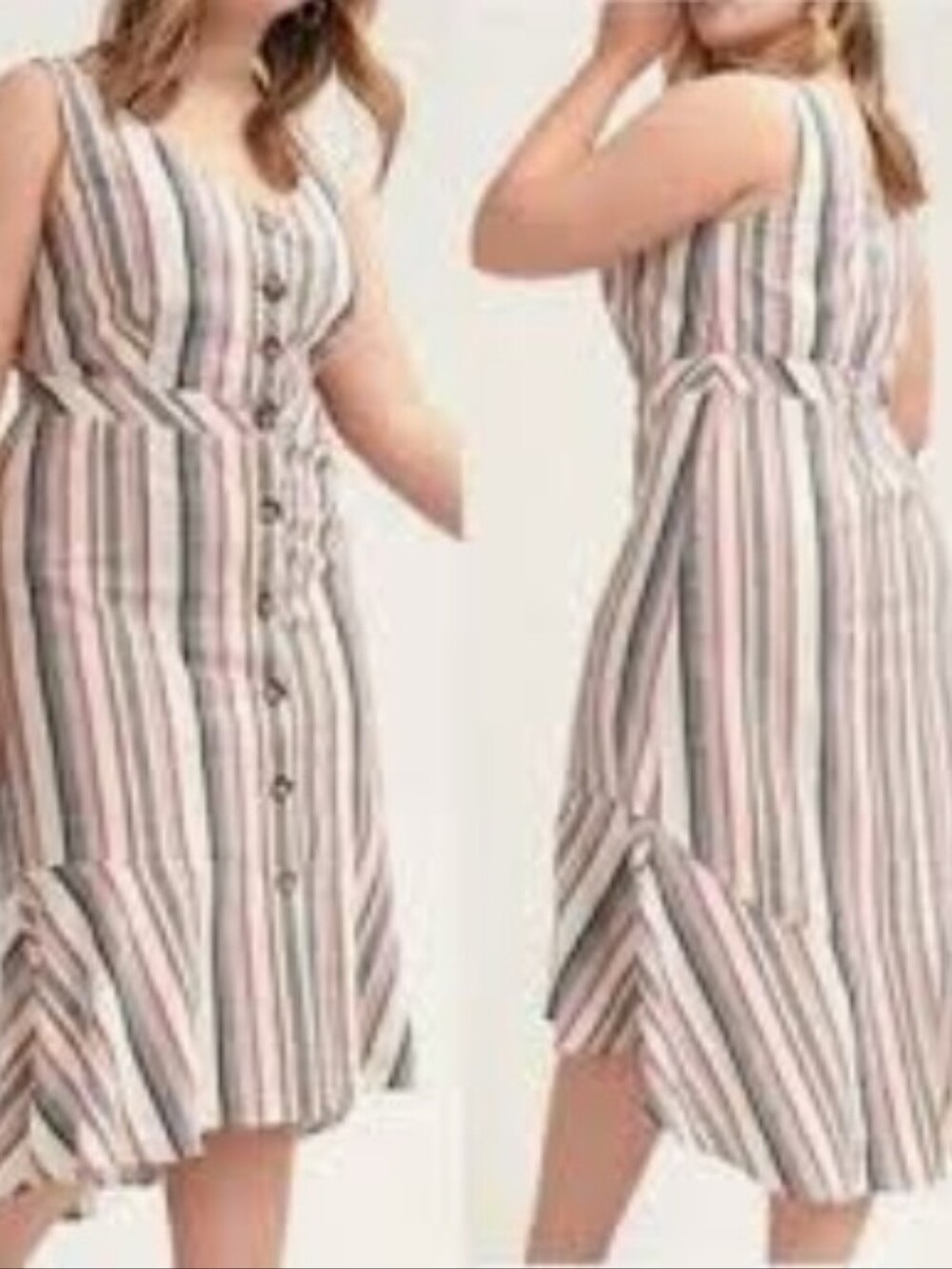 Striped Button-Front Sleeveless Maxi Dress - Neutral Multi. Size 4X